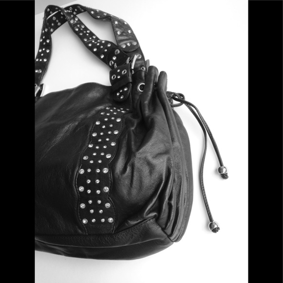 Black leather with rhine stones shoulder bag - Picture 3 of 8